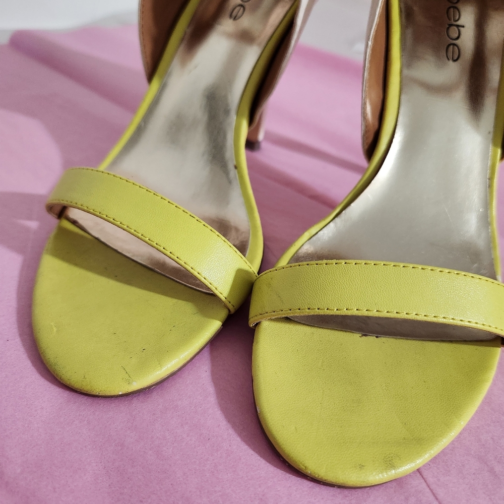 Bebe Yellow and White Stiletto Heels with Ankle Strap 7M - Picture 11 of 12